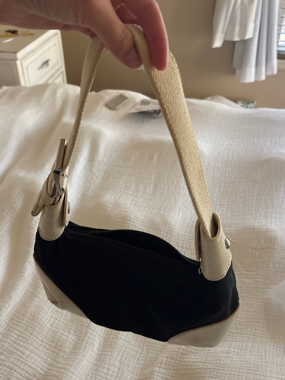 Brandy Melville Black and Cream Mini Shoulder Bag